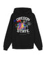 Black Oregon State of Mind hoodie with colorful psychedelic skeleton graphic on white background